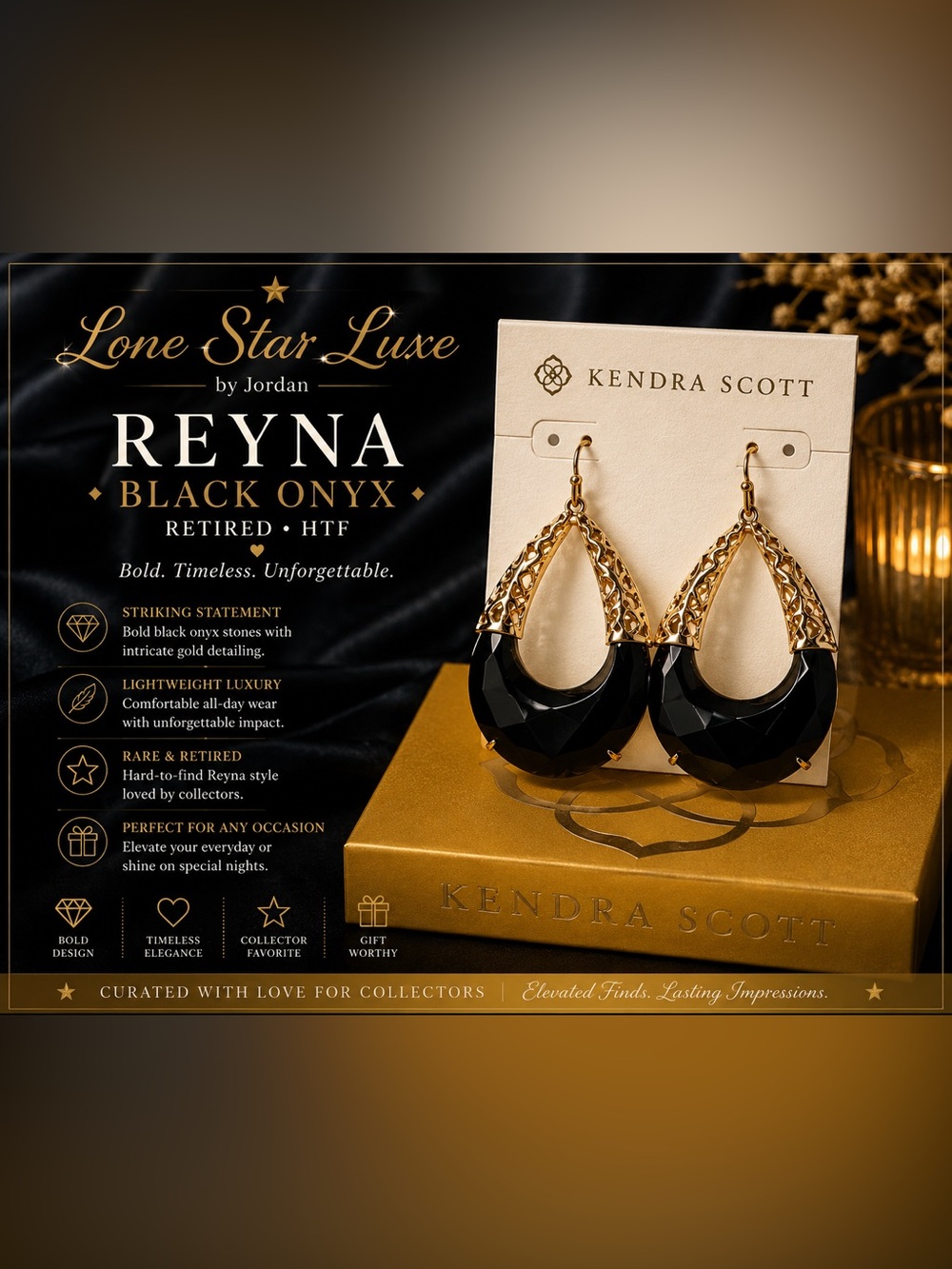 Kendra Scott Reyna Statement Earrings
Black Onyx | Gold Filigree | Retired • HTF